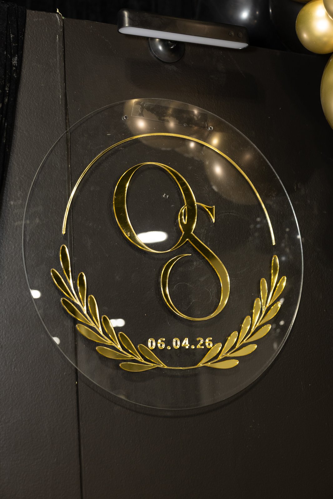 Custom OS acrylic monogram sign with the celebration date