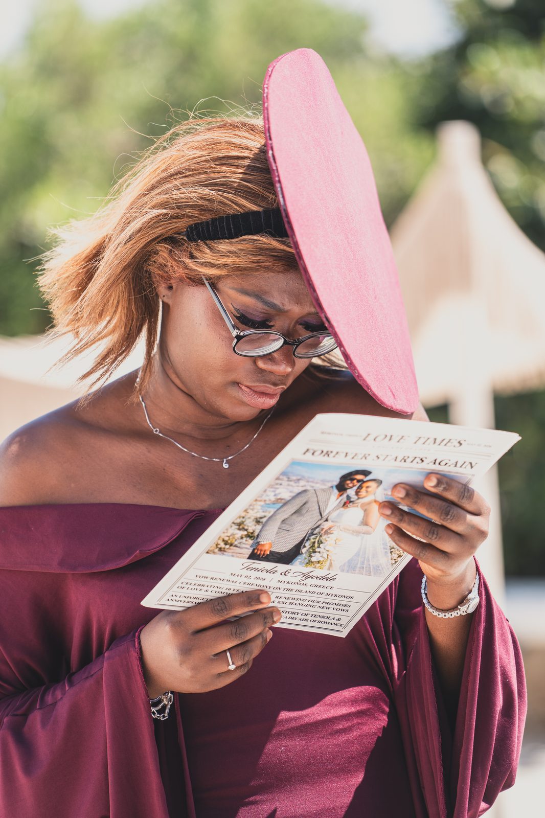 Reading a keepsake vow renewal announcement