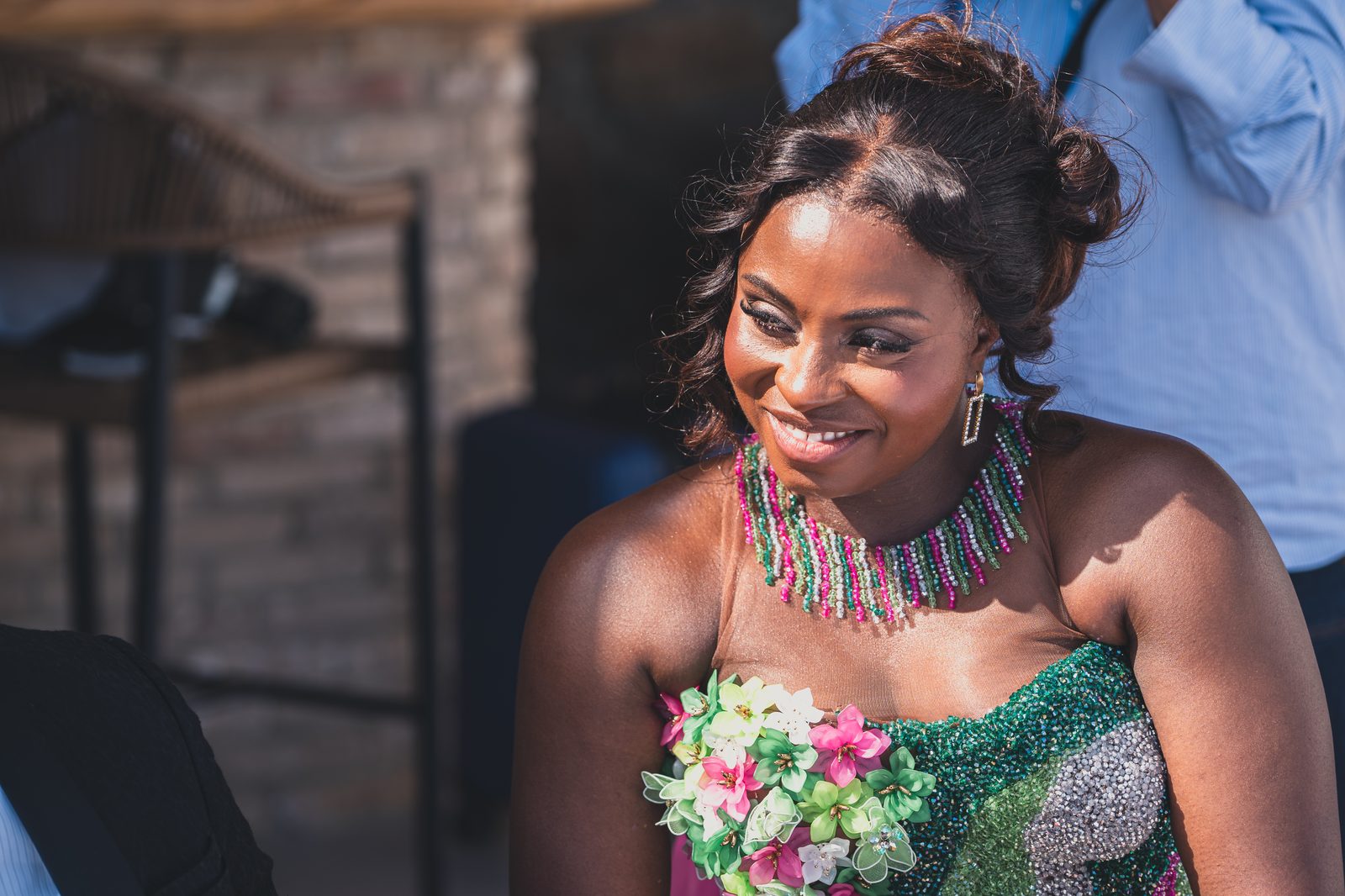 Close-up portrait of the bride smiling